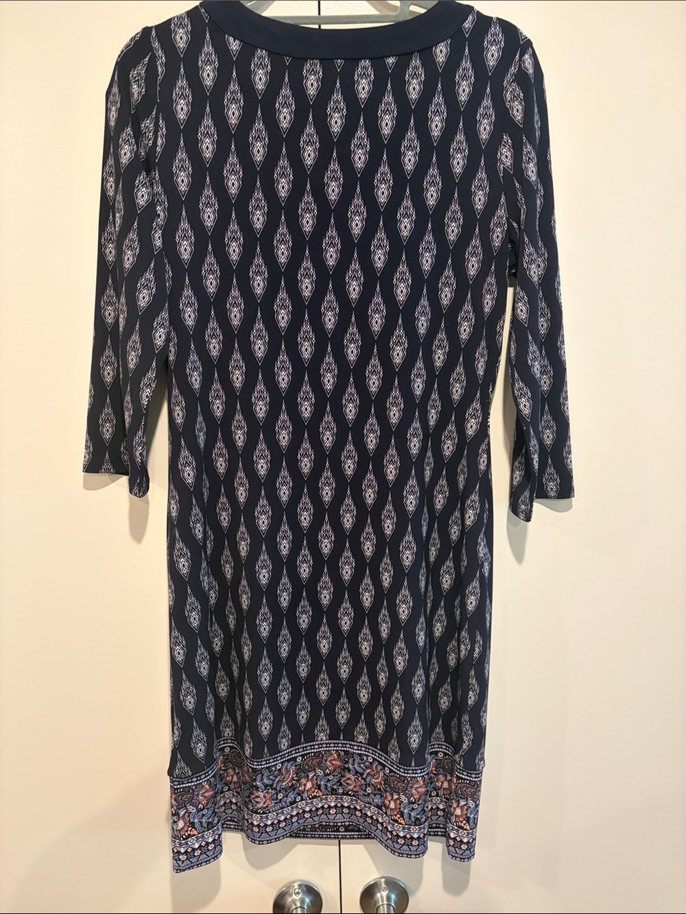 Magnolia Grace Navy Boho Print Embroidered Shift Dress Size S - Picture 6 of 6
